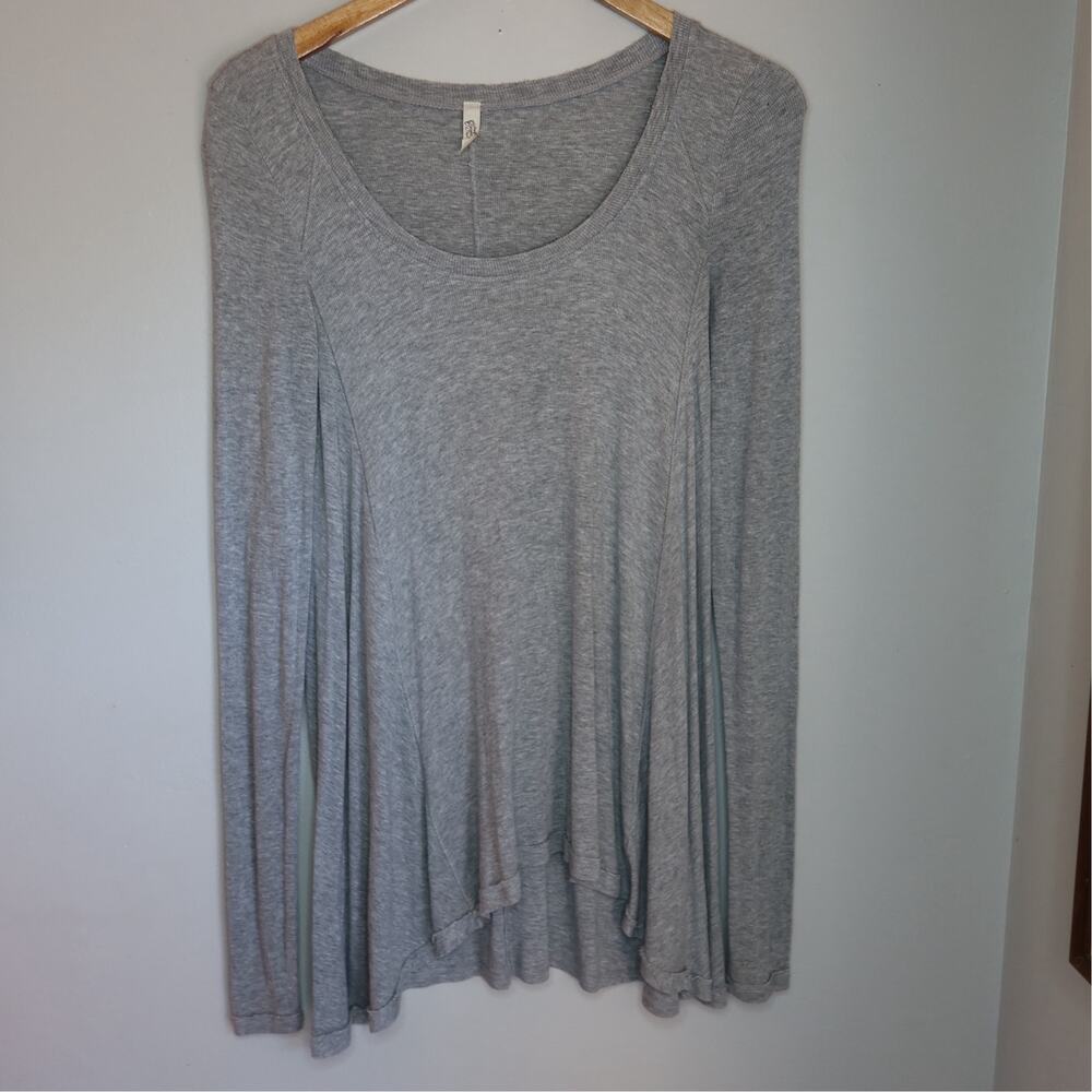 Free People Grey Ribbed Knit High Low Asymmetric Top Size XS Boho